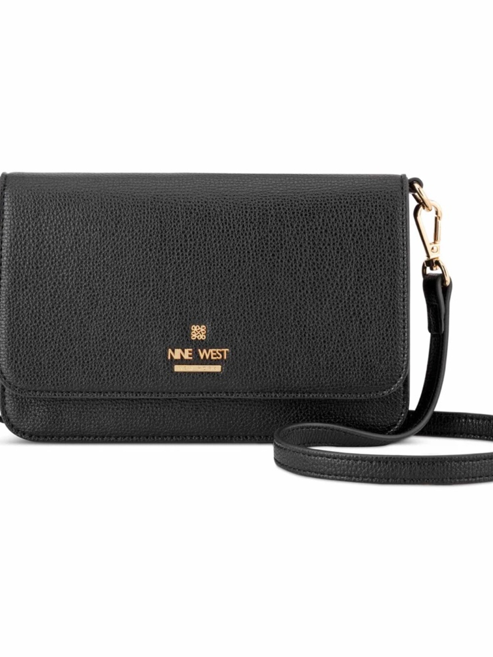 Nine West Black Pebbled Crossbody Clutch with Gold Hardware